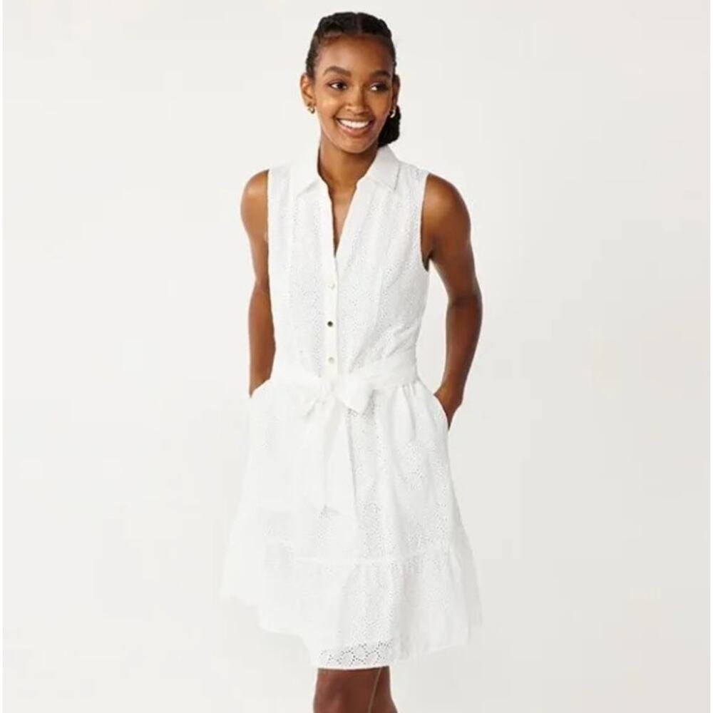 Draper James RSVP Lace Button Front‎ Sleeveless Shirt Dress Size XXL White
